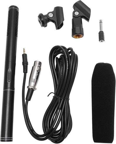 AMONIDA Condenser Interview Microphone, Cardioid Pickup Pattern 11 Inch Photography Mic for DSLR Cameras Video Camcorders with Metal Holder Anti Wind Foam Cap XLR Cable in Kuwait