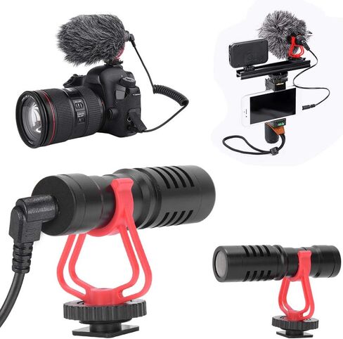 Condenser Cardioid Microphone, Professional Recording Interview Camera Mic with Detachable Anti Vibration Frame Windproof Cover for DSLR Camcorder Mobile Phone Live Streaming in Kuwait