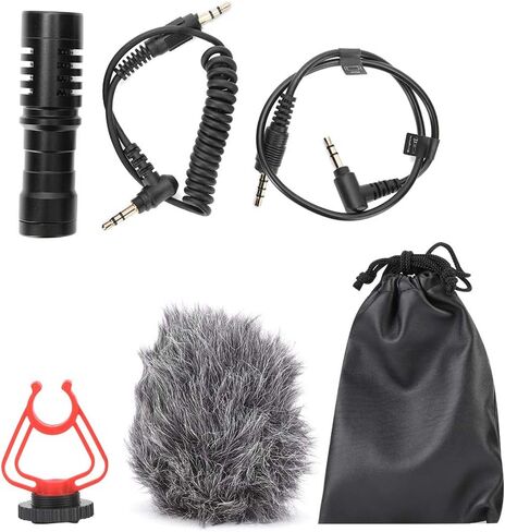 Condenser Cardioid Microphone, Professional Recording Interview Camera Mic with Detachable Anti Vibration Frame Windproof Cover for DSLR Camcorder Mobile Phone Live Streaming in Kuwait