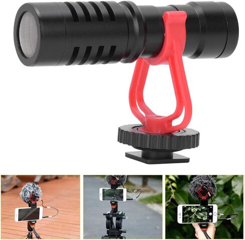 Condenser Cardioid Microphone, Professional Recording Interview Camera Mic with Detachable Anti Vibration Frame Windproof Cover for DSLR Camcorder Mobile Phone Live Streaming in Kuwait