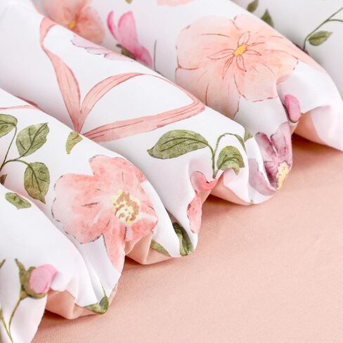 TANOFAR Floral Toddler Bedding Set for Girls, 4 Pieces Soft Microfiber Crib Bed Set Including Reversible Comforter, Fitted Sheet, Flat Sheet and Pillowcase, Pink Bow in Kuwait