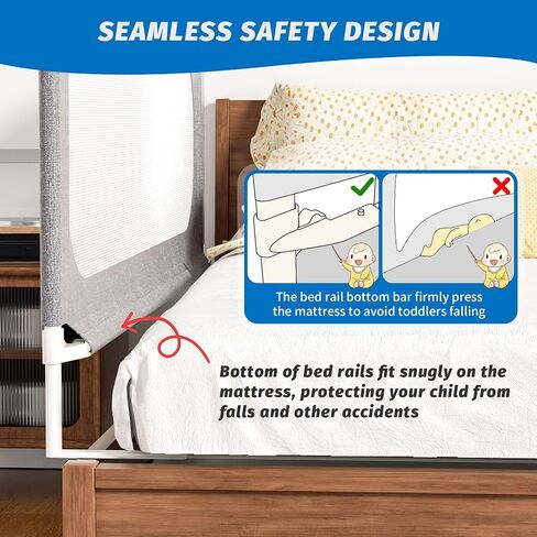 Bed Rails for Toddlers, with Headboard Rod -Height Adjustable Perfect Baby' Safety Bed Rails for Babys Bed Rails Guard (One Side 59.4"(L) ×28"(H)-Gary) in Kuwait