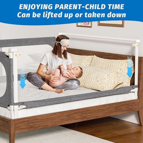 Bed Rails for Toddlers, with Headboard Rod -Height Adjustable Perfect Baby' Safety Bed Rails for Babys Bed Rails Guard (One Side 59.4"(L) ×28"(H)-Gary) in Kuwait