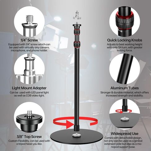 YP-300 Light Stand, 61" Monopod for Camera, LED Light, Heavy Duty Aluminum Alloy 28mm Tubes Metal Round Base with 1/4" Screw, 3/8" Screw & Light Mount Adapter Studio Stage in Kuwait