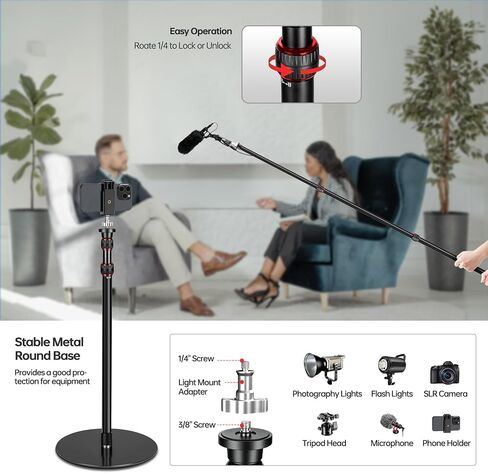 YP-300 Light Stand, 61" Monopod for Camera, LED Light, Heavy Duty Aluminum Alloy 28mm Tubes Metal Round Base with 1/4" Screw, 3/8" Screw & Light Mount Adapter Studio Stage in Kuwait