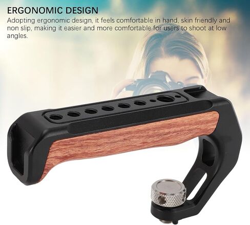 Camera Top Handle with 3 Cold Shoes, Ergonomic Aluminum Alloy Wooden Grip for DSLR Cameras 1/4 Inch 8 Threaded Hole Professional Photography Accessories in Kuwait