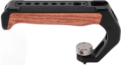 Camera Top Handle with 3 Cold Shoes, Ergonomic Aluminum Alloy Wooden Grip for DSLR Cameras 1/4 Inch 8 Threaded Hole Professional Photography Accessories in Kuwait