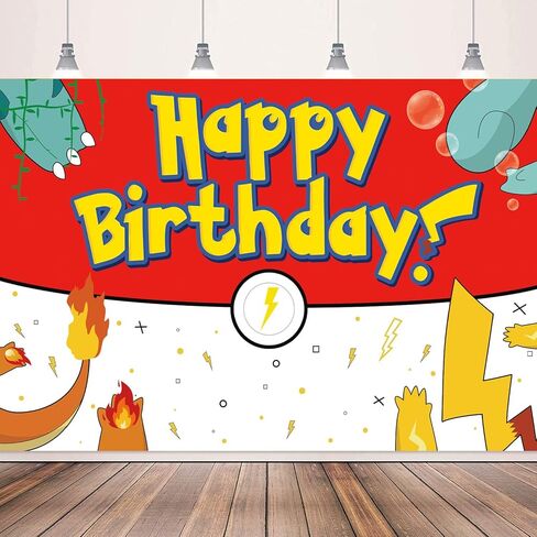 Birthday Party Decorations Backdrop Banner | 5X3Ft Yellow Lightning Themed Happy Birthday Banner Red White Yellow Background Photo Booth Props for Party Decor Supplies in Kuwait