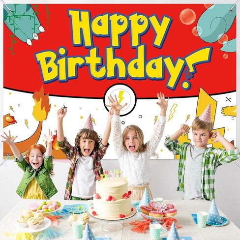 Birthday Party Decorations Backdrop Banner | 5X3Ft Yellow Lightning Themed Happy Birthday Banner Red White Yellow Background Photo Booth Props for Party Decor Supplies in Kuwait