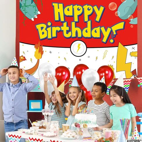 Birthday Party Decorations Backdrop Banner | 5X3Ft Yellow Lightning Themed Happy Birthday Banner Red White Yellow Background Photo Booth Props for Party Decor Supplies in Kuwait
