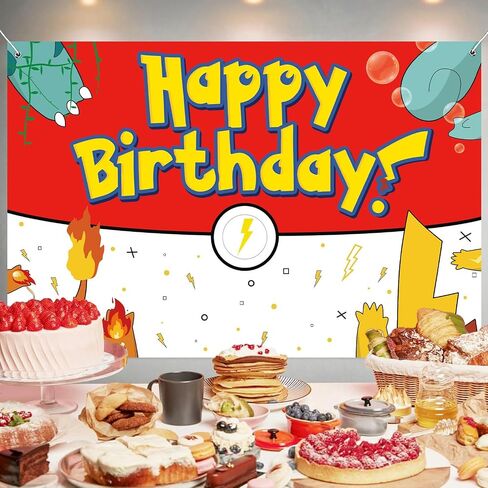 Birthday Party Decorations Backdrop Banner | 5X3Ft Yellow Lightning Themed Happy Birthday Banner Red White Yellow Background Photo Booth Props for Party Decor Supplies in Kuwait