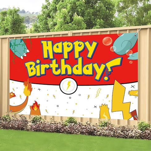 Birthday Party Decorations Backdrop Banner | 5X3Ft Yellow Lightning Themed Happy Birthday Banner Red White Yellow Background Photo Booth Props for Party Decor Supplies in Kuwait
