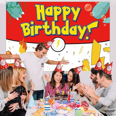 Birthday Party Decorations Backdrop Banner | 5X3Ft Yellow Lightning Themed Happy Birthday Banner Red White Yellow Background Photo Booth Props for Party Decor Supplies in Kuwait