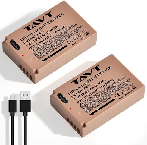2Pcs LP-E12 USB-C Rechargerable Battery, LP E12 for Canon PowerShot SX70 HS, EOS M50, M50 Mark II, EOS M100, M200,100D, M, M2, M10, Rebel SL1, Kiss X7 in Kuwait