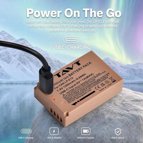 2Pcs LP-E12 USB-C Rechargerable Battery, LP E12 for Canon PowerShot SX70 HS, EOS M50, M50 Mark II, EOS M100, M200,100D, M, M2, M10, Rebel SL1, Kiss X7 in Kuwait
