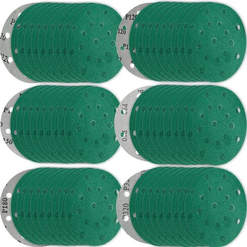 60Pcs 6 Inch 17 Hole Zirconia Hook & Loop Sanding Discs Assortment - 80 120 150 180 220 320 Grit Waterproof Sandpaper, Heavy-Duty Polyester Film Backing, Wet Dry Anti-Clog Orbital Sanders Sandpaper in Kuwait