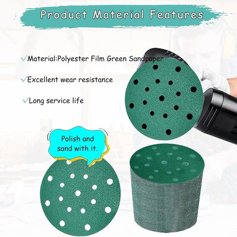 60Pcs 6 Inch 17 Hole Zirconia Hook & Loop Sanding Discs Assortment - 80 120 150 180 220 320 Grit Waterproof Sandpaper, Heavy-Duty Polyester Film Backing, Wet Dry Anti-Clog Orbital Sanders Sandpaper in Kuwait