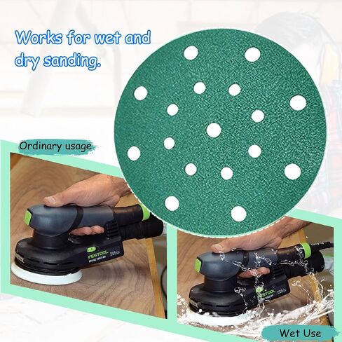 60Pcs 6 Inch 17 Hole Zirconia Hook & Loop Sanding Discs Assortment - 80 120 150 180 220 320 Grit Waterproof Sandpaper, Heavy-Duty Polyester Film Backing, Wet Dry Anti-Clog Orbital Sanders Sandpaper in Kuwait
