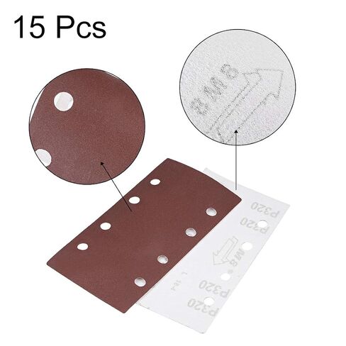 uxcell 320 Grit 1/3 Sanding Sheet Sander Sandpaper Hook and Loop Pads 8 Hole 15pcs in Kuwait
