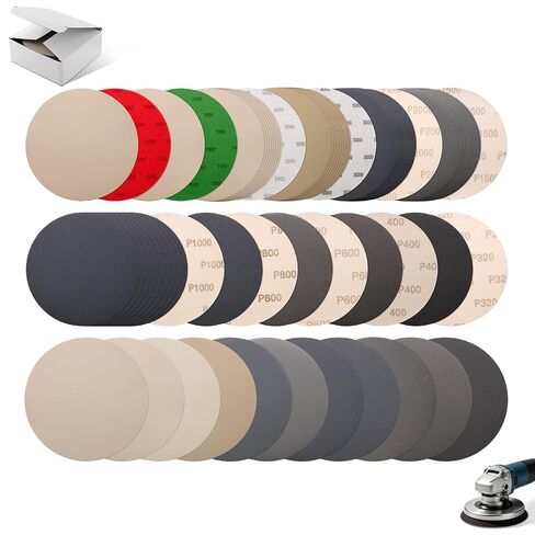 60 Pcs 6 Inch Wet Dry Sanding Discs Hook and Loop, 320 400 600 800 1000 1500 2000 3000 5000 Grit Waterproof Sandpaper for Random Orbital Sander, Automotive Wood Metal Sanding and Polishing in Kuwait