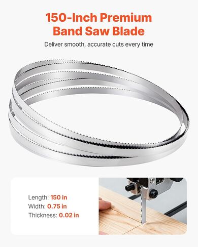 VEVOR Bandsaw Blade, 150 Inch Length, 4 TPI Band Saw Blade with 18 HRC Hardened Sharp Teeth, SK5 High-Strength Carbon Steel, 0.75 Inch Width, Replacement for Major Woodworking Band Saw Brands, 1 Pack in Kuwait