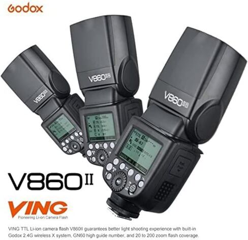 Godox Ving V860II-S 2.4G HSS 1/8000 TTL Li-on Battery V860II Camera Flash Speedlite for Sony A7 A7R A7S A7II A7RII A58 A99 A6000 A6300 Camera | GN60, HSS 1/8000s, 1.5s recycle,20-200mm Zoom, 2.4G Wireless Speedlite, 2000mAh battery, diffuser kit included in Saudi Arabia