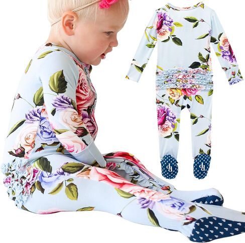 Posh Peanut Footie Pajamas for Baby Girls, Soft Viscose Derived from Bamboo | Footed Grips, True To Size Snug Fit, And Easy Care Wash, Ruffle Bodice With 2-Way Zipper for Easy Access, in Kuwait