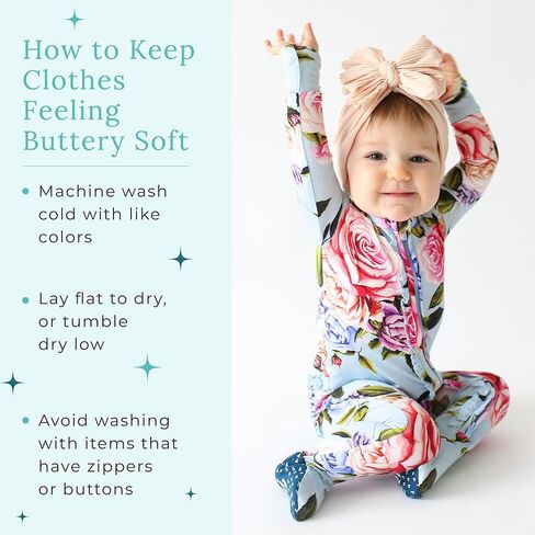 Posh Peanut Footie Pajamas for Baby Girls, Soft Viscose Derived from Bamboo | Footed Grips, True To Size Snug Fit, And Easy Care Wash, Ruffle Bodice With 2-Way Zipper for Easy Access, in Kuwait