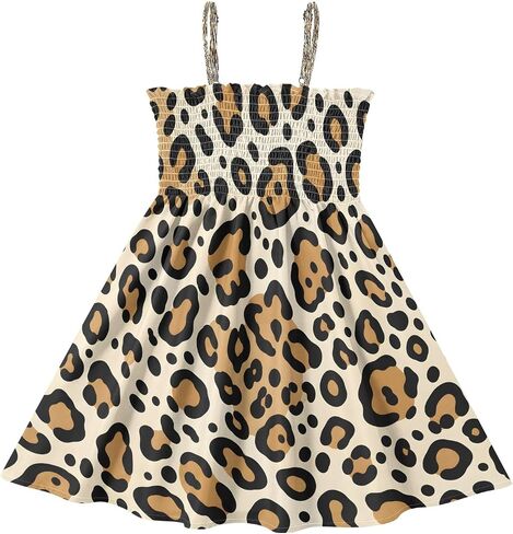 Bolaz Toddler Girl Dress Cheetah Leopard Strappy Sleeveless Beach Dresses for 2-8Y in Kuwait