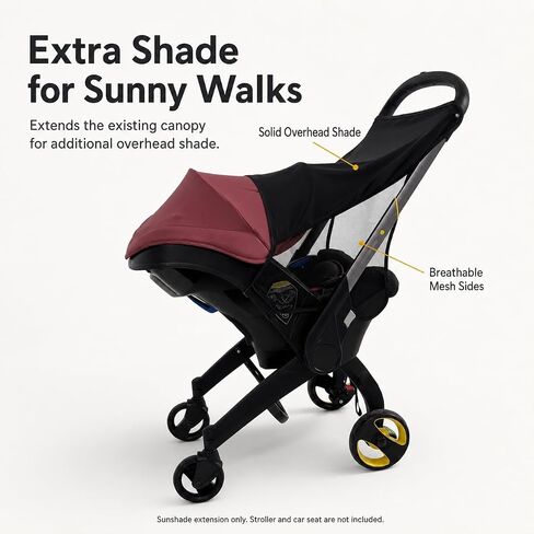 Sunshade Extension for Doona Car Seat Stroller, Breathable Mesh, Black | Solid overhead shade with breathable mesh side panels; folds flat for sunny walks and everyday stroller use. in Kuwait