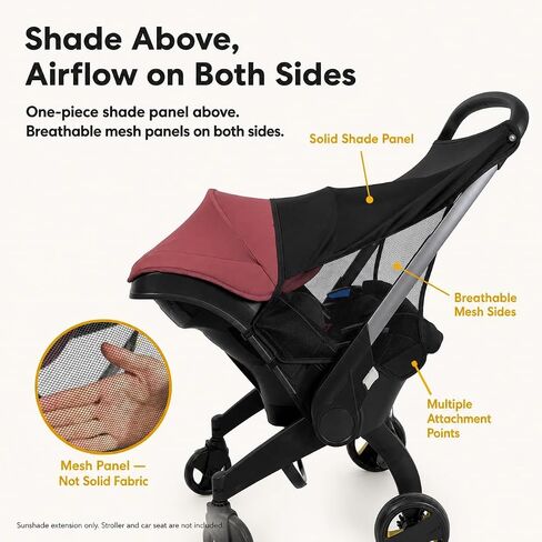 Sunshade Extension for Doona Car Seat Stroller, Breathable Mesh, Black | Solid overhead shade with breathable mesh side panels; folds flat for sunny walks and everyday stroller use. in Kuwait