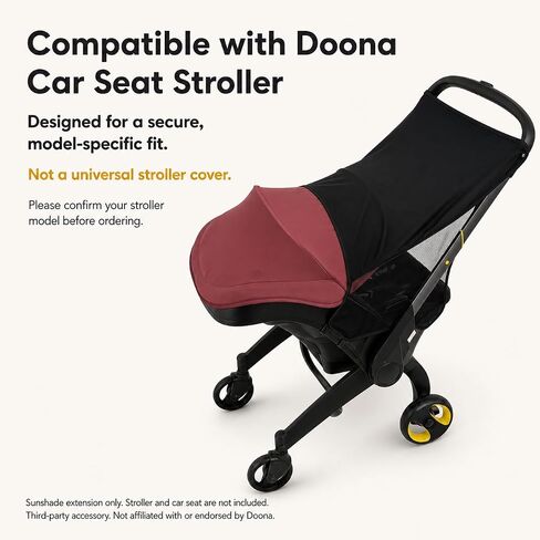 Sunshade Extension for Doona Car Seat Stroller, Breathable Mesh, Black | Solid overhead shade with breathable mesh side panels; folds flat for sunny walks and everyday stroller use. in Kuwait