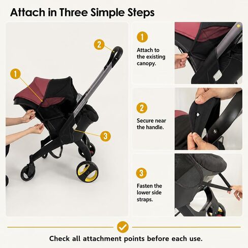 Sunshade Extension for Doona Car Seat Stroller, Breathable Mesh, Black | Solid overhead shade with breathable mesh side panels; folds flat for sunny walks and everyday stroller use. in Kuwait