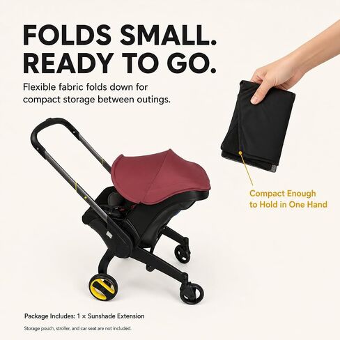 Sunshade Extension for Doona Car Seat Stroller, Breathable Mesh, Black | Solid overhead shade with breathable mesh side panels; folds flat for sunny walks and everyday stroller use. in Kuwait