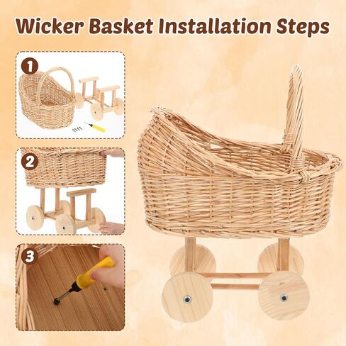 Wicker Flower Girl Basket with Handle Vintage Wicker Baby Carriage for Baby Shower Decorative Woven Rattan Stroller Shaped Flower Basket for Wedding Floral Arrangement in Kuwait