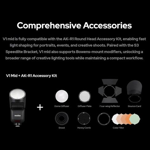 Godox V1Mid-O Camera Flash for Olympus Camera,55Ws TTL Speedlite Speedlight with Touchscreen,2.4G Wireless System,HSS 1/8000s 1.7s Recycle,650 Full-Power Flashes(V1 mid O) in Kuwait