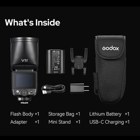 Godox V1Mid-O Camera Flash for Olympus Camera,55Ws TTL Speedlite Speedlight with Touchscreen,2.4G Wireless System,HSS 1/8000s 1.7s Recycle,650 Full-Power Flashes(V1 mid O) in Kuwait