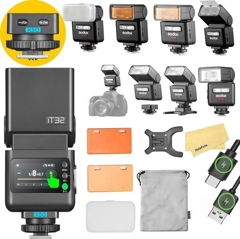 GODOX iT32 TTL Camera Flash with X5F Flash Trigger for Fuji Camera,Magnetic Hotshoe & Trigger 2-in-1,Touch Color Screen,Rotatable Flash Head,LED Modeling Lamp,1.5s Recycle Time,510 Full Power Flashes in Kuwait