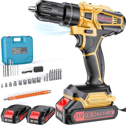 21V Cordless Drill Set, Electric Drill Cordless, 2 * 2.0Ah Batteries and Charger, 25+ 3 Torque, 45Nm Max Torque, LED Light, 3/8" Keyless Chuck, 2 Speed for Home DIY & Beginner Projects (Blue) in Kuwait