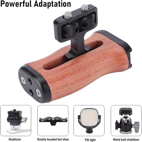 ciciglow Camera Cage Side Handle, Wooden Hand Grip for DSLR Mirrorless Cameras Adjustable Left Right Installation with Cold Shoe Mount 1/4in Thread Hole in Kuwait