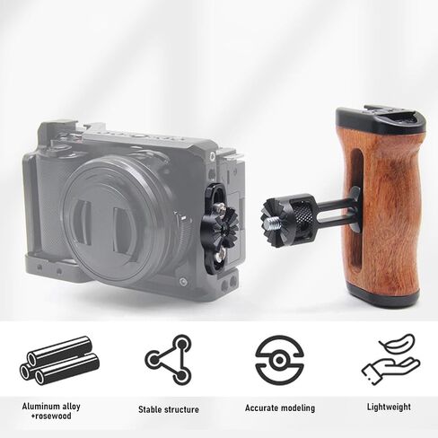 ciciglow Camera Cage Side Handle, Wooden Hand Grip for DSLR Mirrorless Cameras Adjustable Left Right Installation with Cold Shoe Mount 1/4in Thread Hole in Kuwait