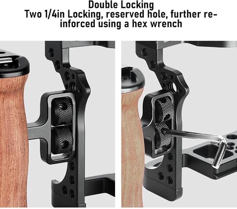 ciciglow Camera Cage Side Handle, Wooden Hand Grip for DSLR Mirrorless Cameras Adjustable Left Right Installation with Cold Shoe Mount 1/4in Thread Hole in Kuwait