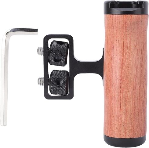 ciciglow Camera Cage Side Handle, Wooden Hand Grip for DSLR Mirrorless Cameras Adjustable Left Right Installation with Cold Shoe Mount 1/4in Thread Hole in Kuwait