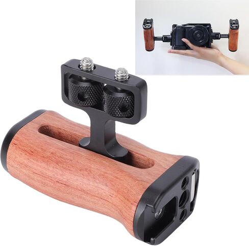 ciciglow Camera Cage Side Handle, Wooden Hand Grip for DSLR Mirrorless Cameras Adjustable Left Right Installation with Cold Shoe Mount 1/4in Thread Hole in Kuwait