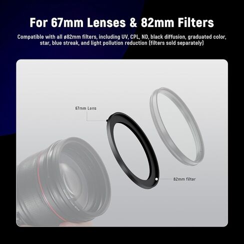 NEEWER 67-82mm Step Up Ring Adapter (2 Pack) with Cleaning Cloth, Ultra Slim Aluminum Alloy Lens Filter Adapter Ring for 67mm Camera Lens to Use 82mm Filter | Ultra Slim, Aluminum Alloy, Lens Filter Adapter Ring, for 67mm Camera Lens to Use 82mm Filter in Kuwait