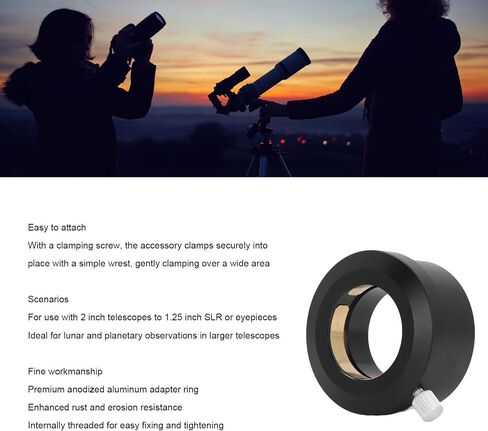 2 to 1.25 Inch Telescope Eyepiece Converter Aluminum Alloy Brass M48 Thread, Wide Area Clamping, for 2 inch focuser Star Diagonal Mirror Mount Astronomy use in Kuwait