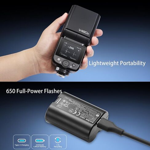 GODOX V480 F TTL Camera Flash for Fuji Cameras,GN50 1/8000 HSS,2.4GHz Wireless Speedlight,650 Full Power Flashes,1.7s Recycle Time,10 Levels LED Light with Rechargeable Battery in Kuwait
