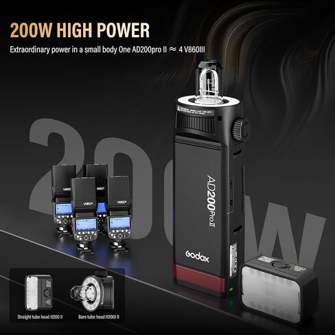Godox AD200 Pro II Kit 2.4G Pocket Flash Strobe with BD-07II Barn Door Honeycomb and Godox AD-S2 Standard Reflector Upgraded Flash Head One-Tap Sync with X3 for Canon Nikon Sony Fuji Cameras in Kuwait
