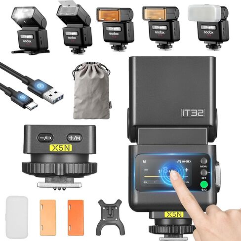 Godox IT32 TTL Mini Camera Flash for Nikon Cameras | X5N Flash Trigger,Magnetic Hotshoe,2.4G Wireless,GN18, Recycle Time 1.5s, Touch Screen,LED Modeling Light in Kuwait