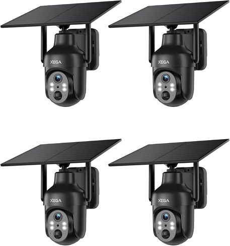 Xega Solar Security Camera Outdoor Wireless,5200mah Battery,2.4Ghz WiFi | 2K HD,Night Vision,PIR Motion Detection,APP Notification,Warning Light Alert,2-Way Audio,TF/Cloud Storage,IP66 Weatherproof in Kuwait